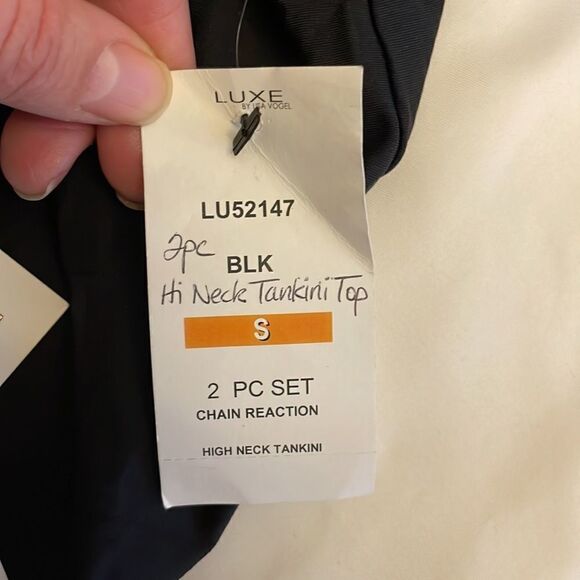 LISA VOGEL LUXE TWO PIECE HIGH NECK TANKINI. BLACK WITH COPPER/BRONZE. … - Picture 4 of 9